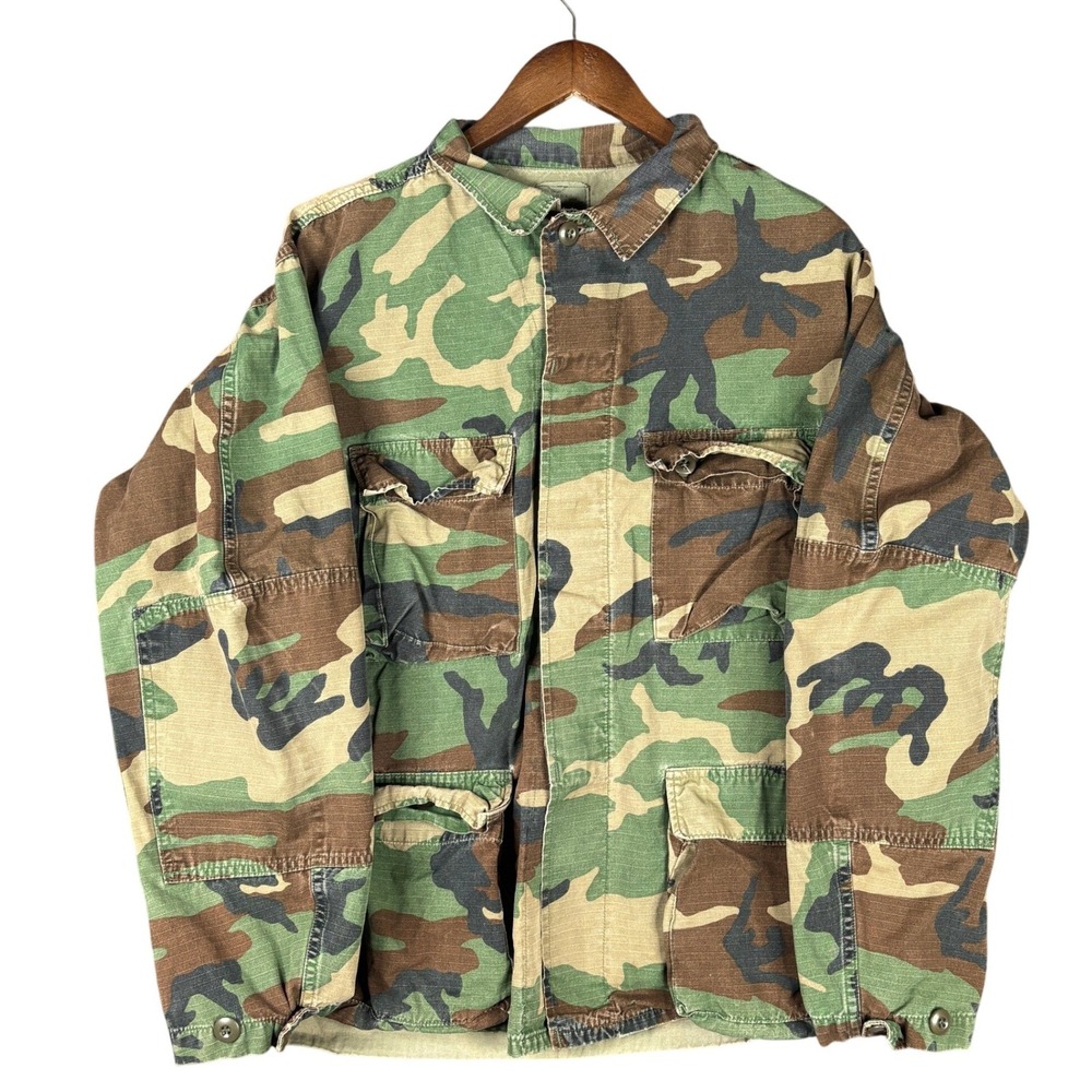 US Military Woodland Camo BDU Field Jacket Ripstop Large Regular Utility Work